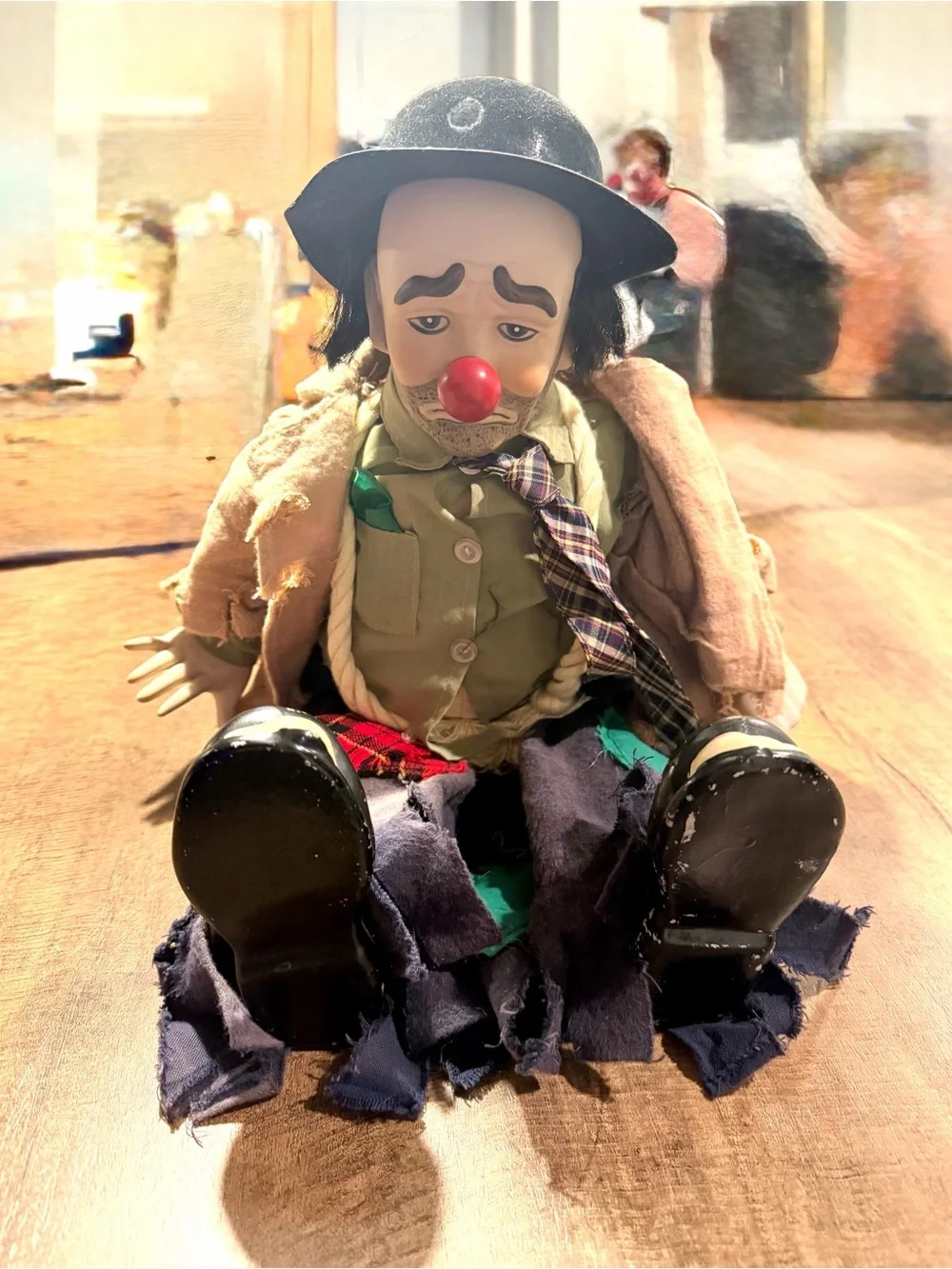Vintage 1980s Clyde Hobo Sad Clown Doll 20” Dynasty Porcelain
